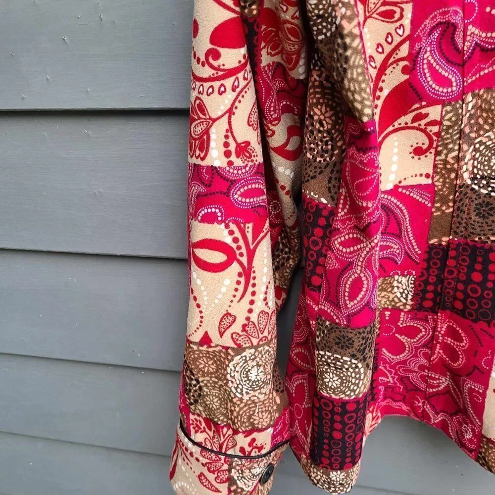 Christopher & Banks Red Brown Patchwork Lightweight Jacket Medium
